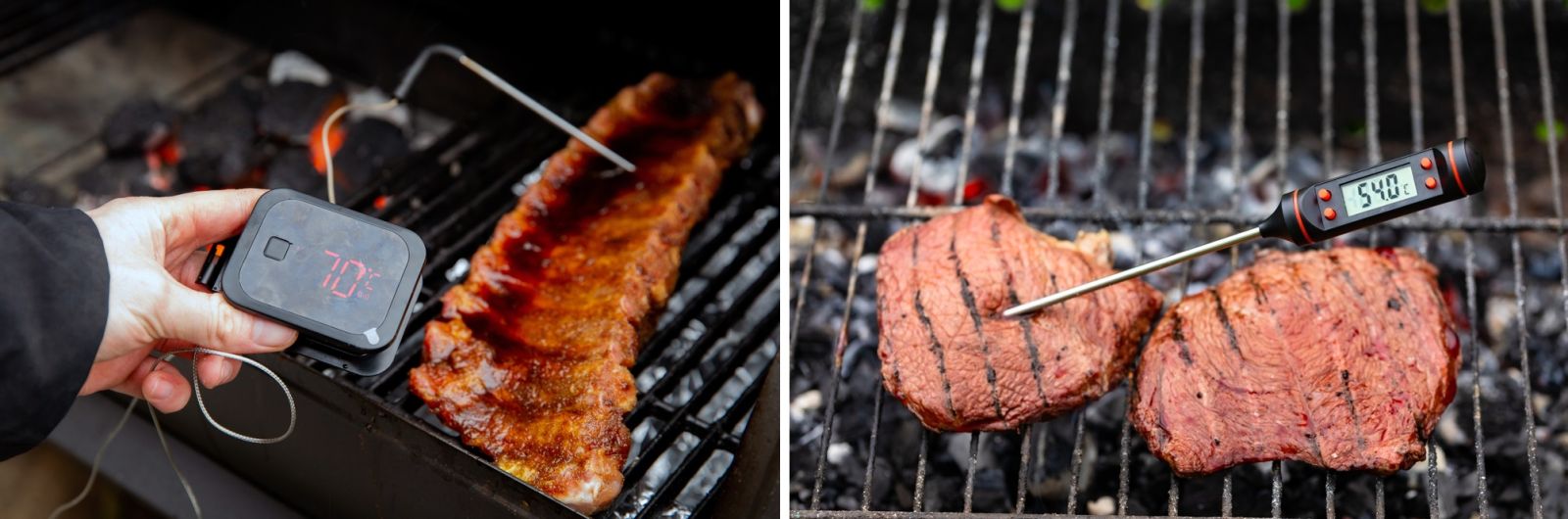 Vleesthermometer in gebruik op de BBQ